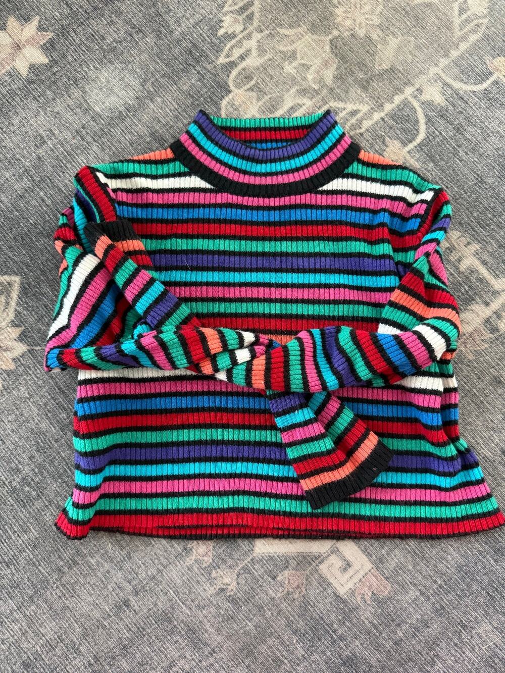 Vintage Cropped Colorful Striped Sweater M